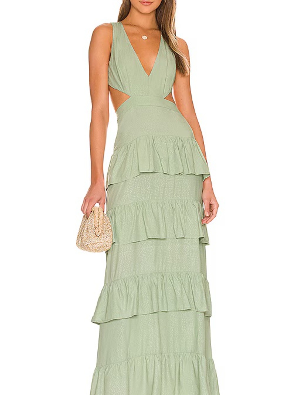Line & Dot Sage Green Cutout Tiered Maxi Dress